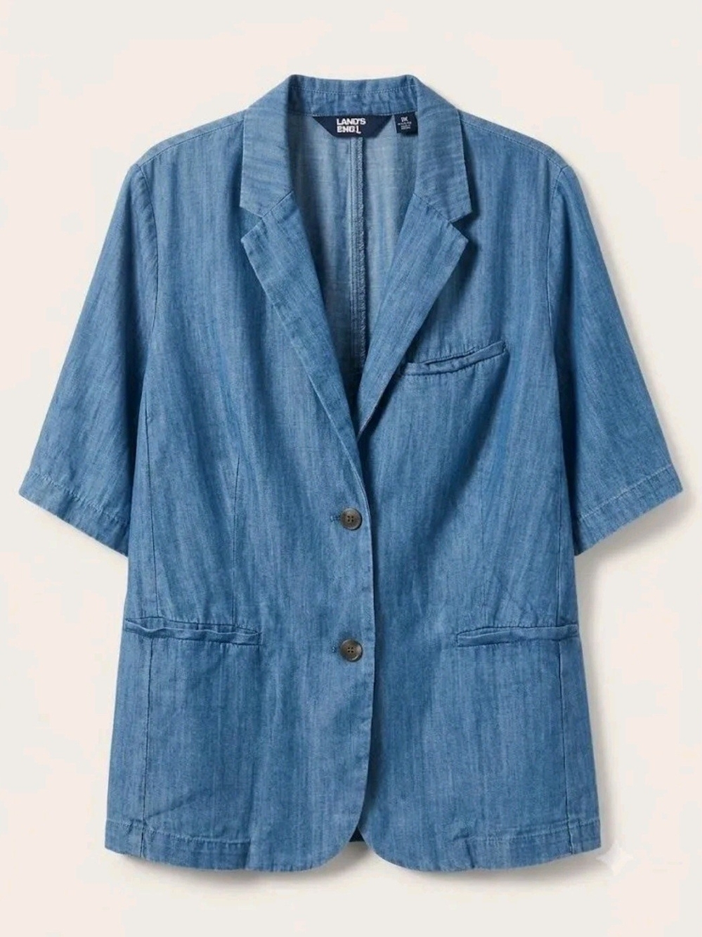 Lands' End Short-Sleeve Chambray Blazer in Blue